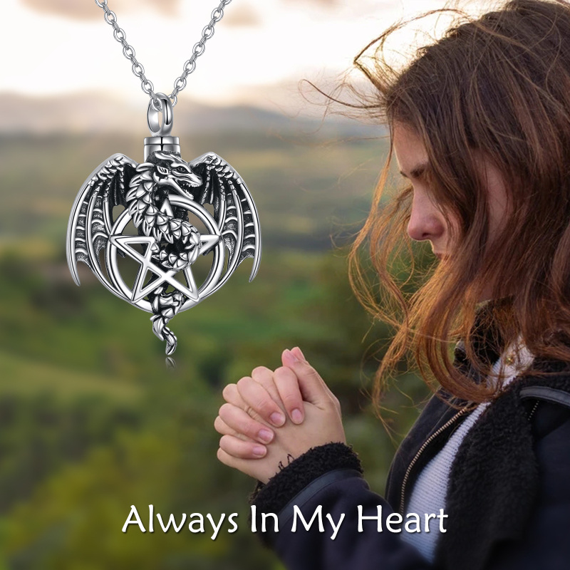Sterling Silver Dragon & Pentagram Urn Necklace for Ashes-5