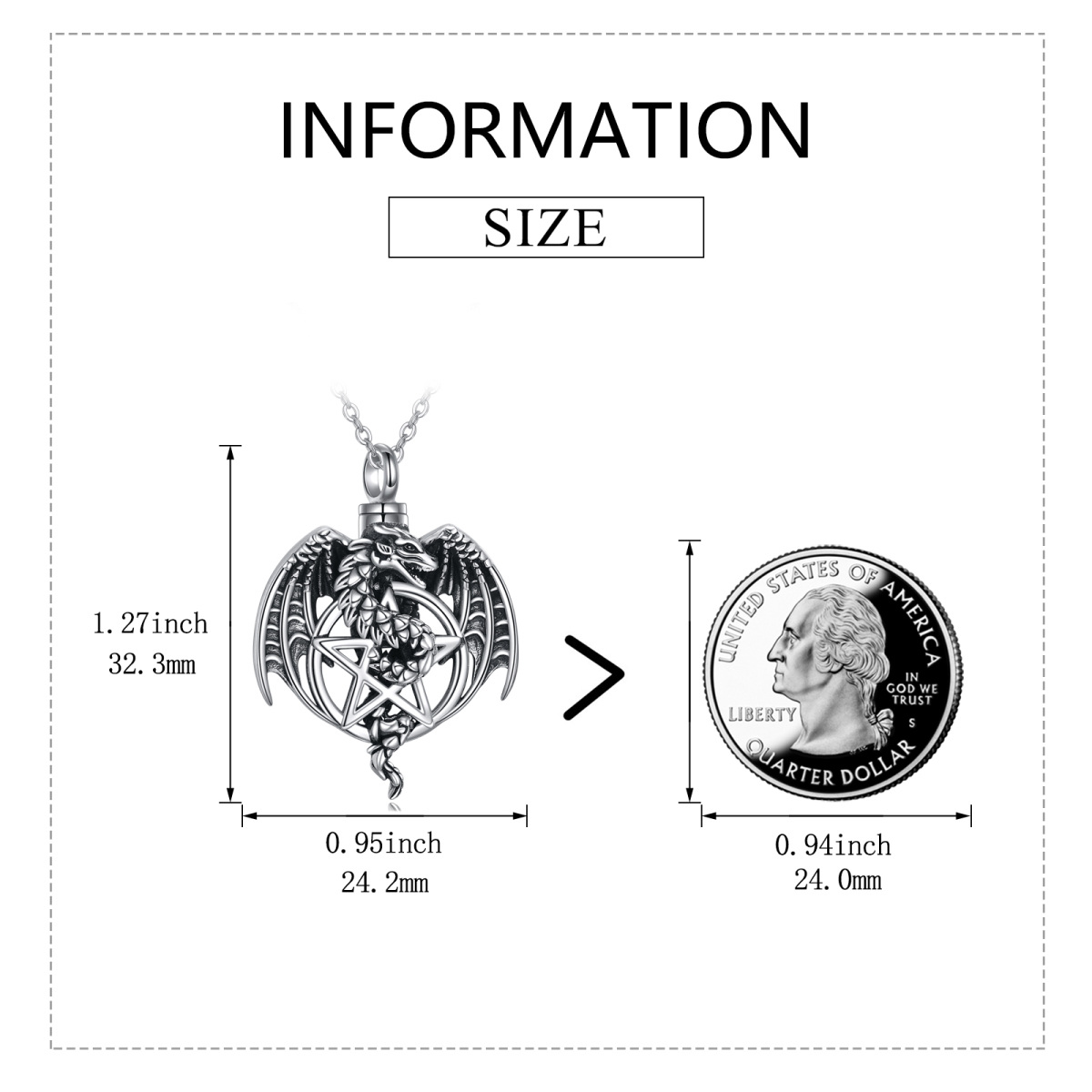 Colar de urna com pentagrama de dragão em prata esterlina para joias de cremação de cinzas-6