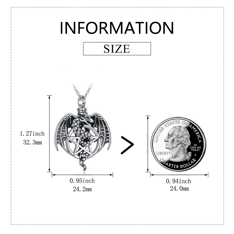 Sterling Silver Dragon & Pentagram Urn Necklace for Ashes-6