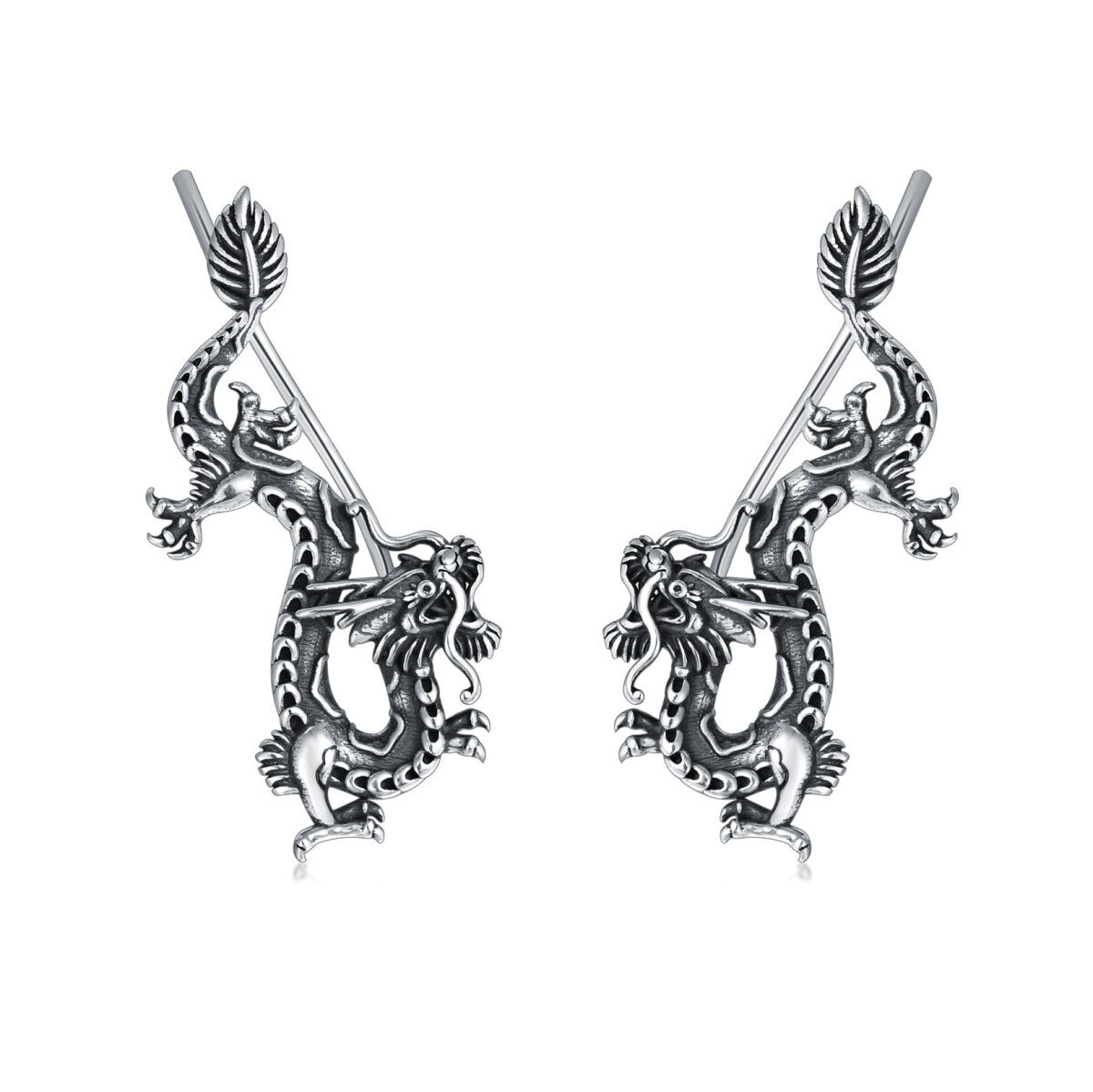 Sterling Silver Dragon Stud Earrings-1