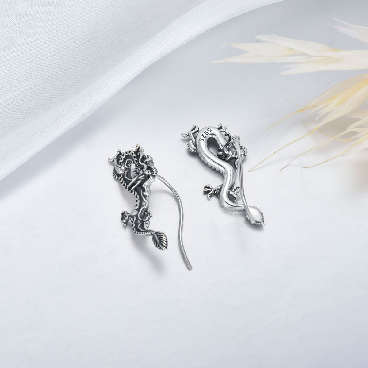 Sterling Silver Dragon Stud Earrings-3