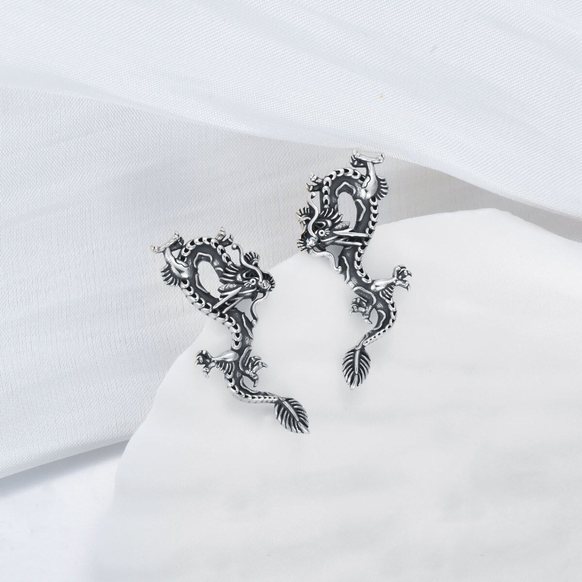 Sterling Silver Dragon Stud Earrings-4