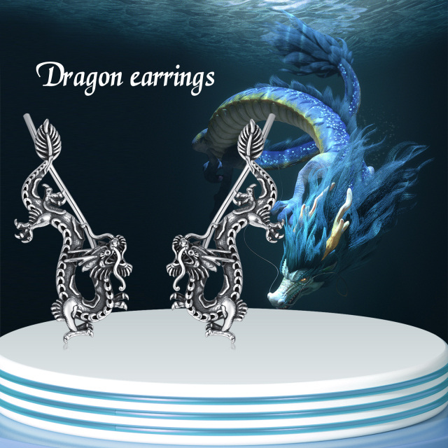 Boucles d'oreilles dragon en argent-6