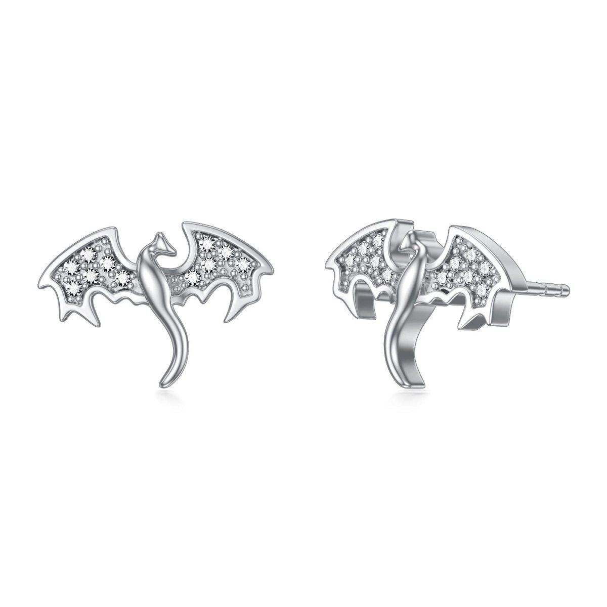 Sterling Silver Cubic Zirconia Dragon Stud Earrings-1