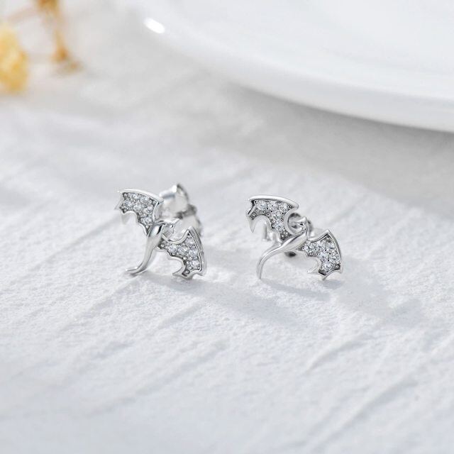 Sterling zilveren Cubic Zirconia Dragon Stud Oorbellen-3