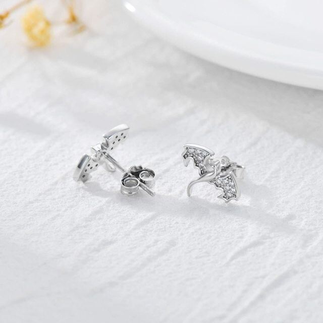 Sterling zilveren Cubic Zirconia Dragon Stud Oorbellen-4