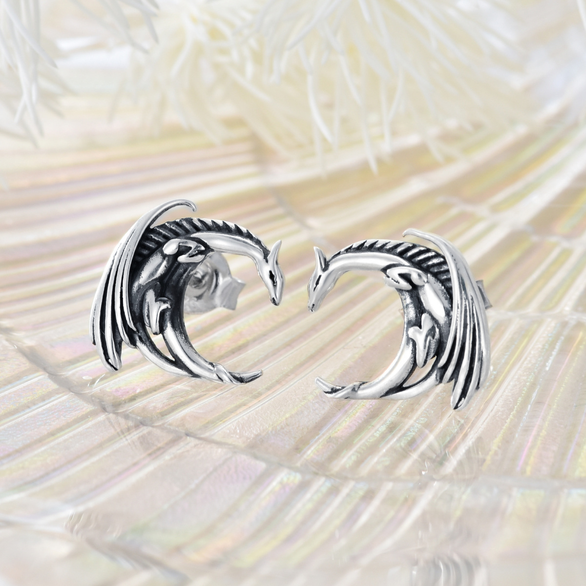 Sterling Silver Dragon Stud Earrings-4