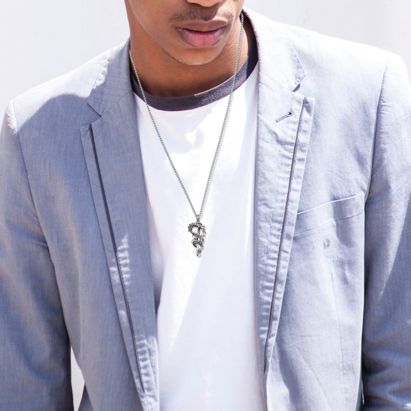 Sterling zilveren cubic zirconia draak en zwaard hanger ketting voor mannen-2