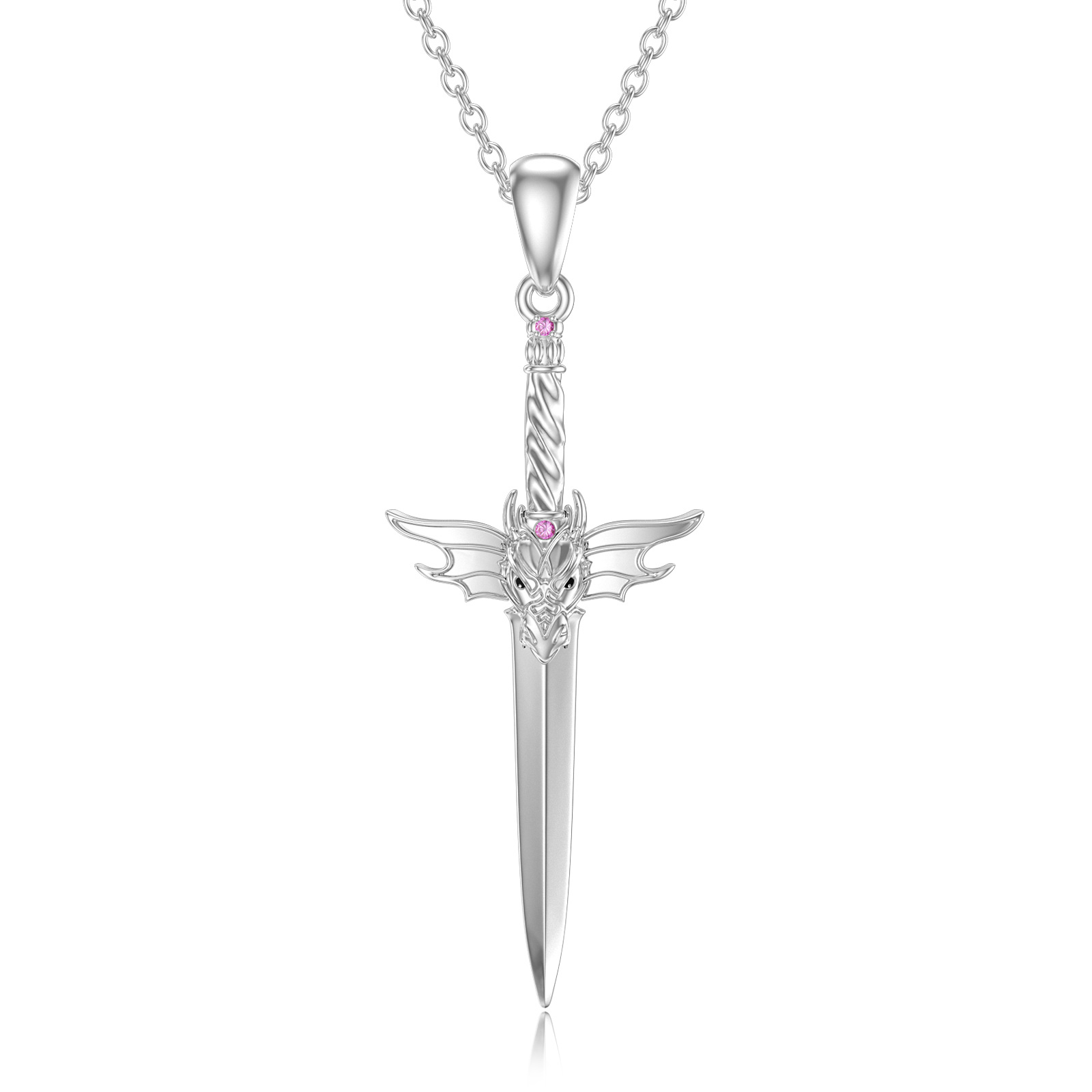 Sterling Silver Dragon & Sword Pendant Necklace