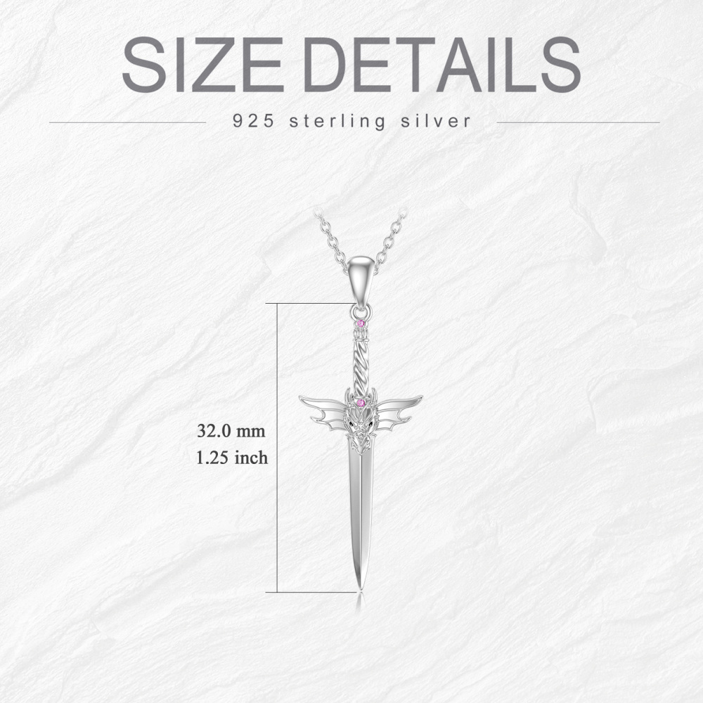 Sterling Silver Dragon & Sword Pendant Necklace-3