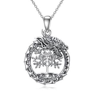 Sterling Silver Dragon & Tree Of Life Pendant Necklace-5