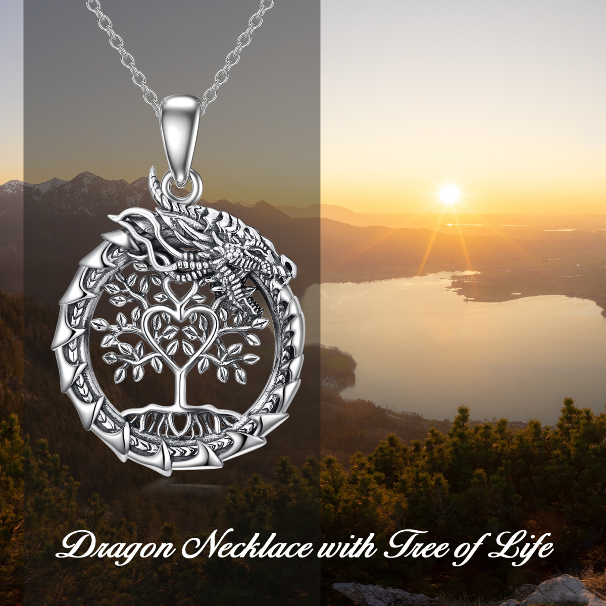 Sterling Silver Dragon & Tree Of Life Pendant Necklace-2