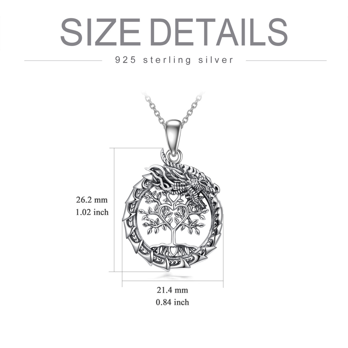 Sterling Silver Dragon & Tree Of Life Pendant Necklace-6