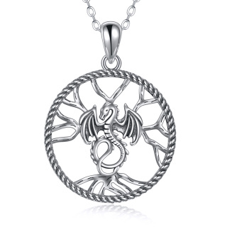 Sterling Silver Dragon & Tree Of Life Pendant Necklace-2