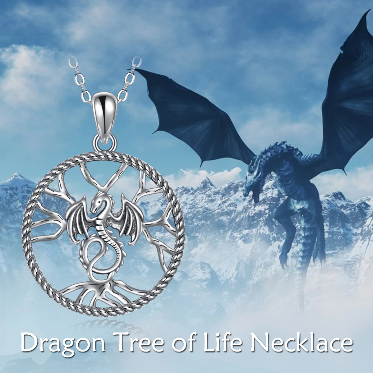 Collar de plata de ley con colgante de dragón y árbol de la vida-5