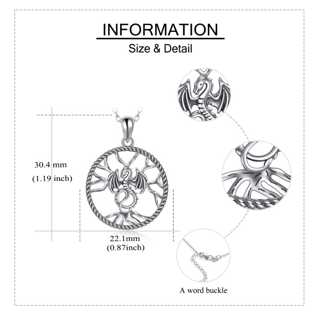 Sterling zilveren draak en levensboom hanger ketting-6