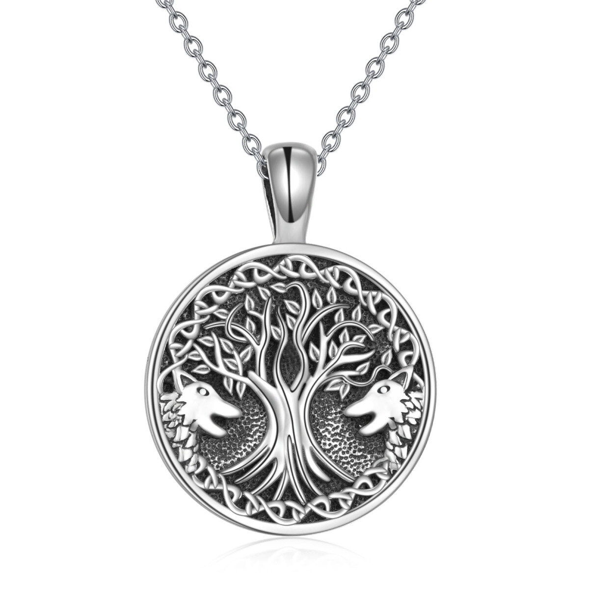 Sterling Silver Dragon & Tree Of Life Pendant Necklace-1