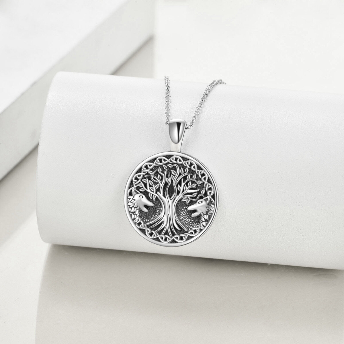 Sterling Silver Dragon & Tree Of Life Pendant Necklace-3