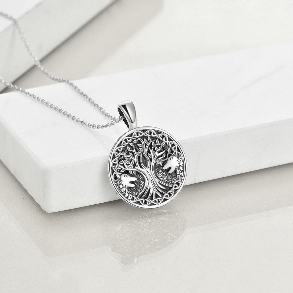 Sterling Silver Dragon & Tree Of Life Pendant Necklace-4