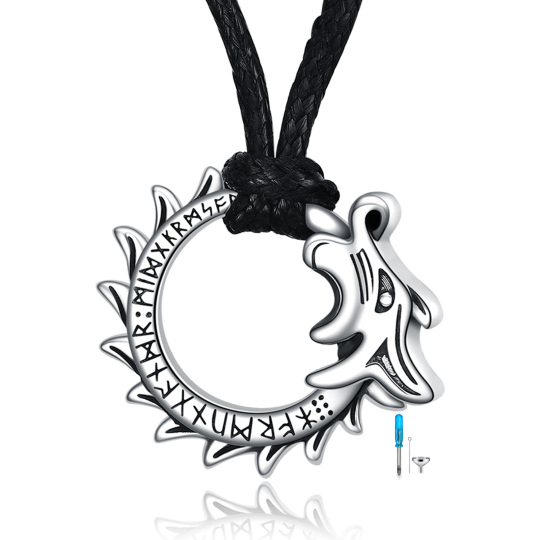 Collana d'argento con drago e runa vichinga per le ceneri per uomo