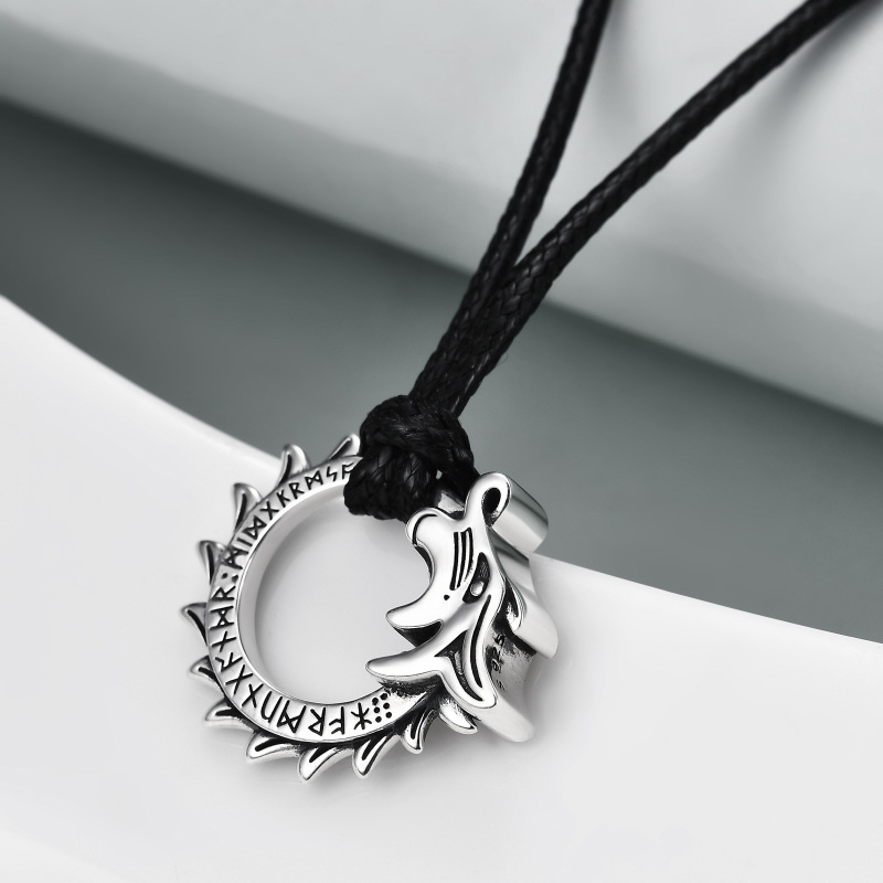 Sterling Silver Dragon & Viking Rune Urn Necklace For Ashes For Men-3