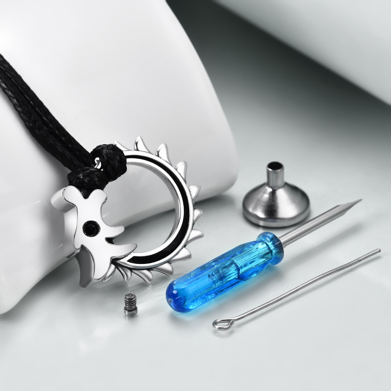 Sterling Silver Dragon & Viking Rune Urn Necklace For Ashes For Men-4