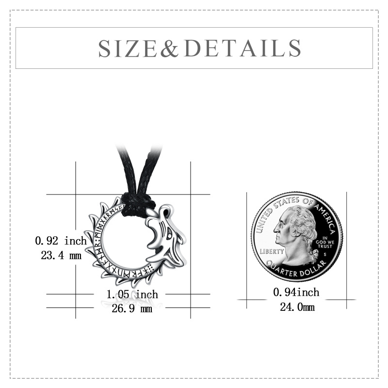 Sterling Silver Dragon & Viking Rune Urn Necklace For Ashes For Men-5