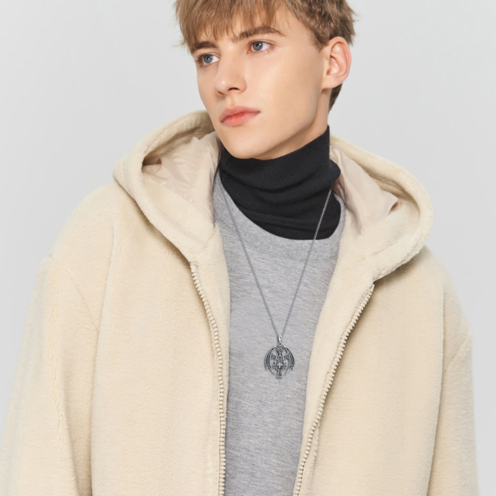 Sterling zilveren draak met wolf en Keltische knoop met kruishanger ketting voor heren-2