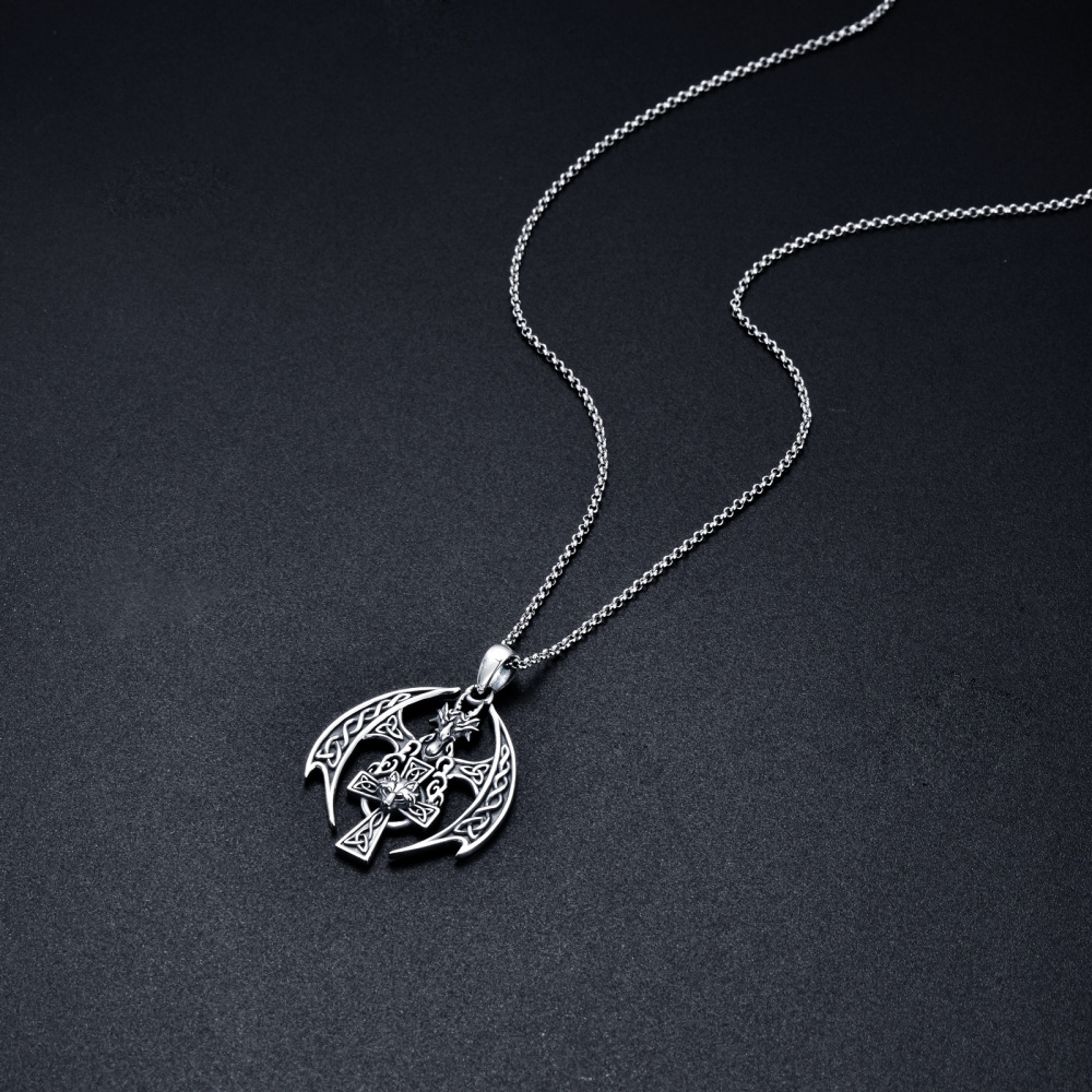 Sterling zilveren draak met wolf en Keltische knoop met kruishanger ketting voor heren-4