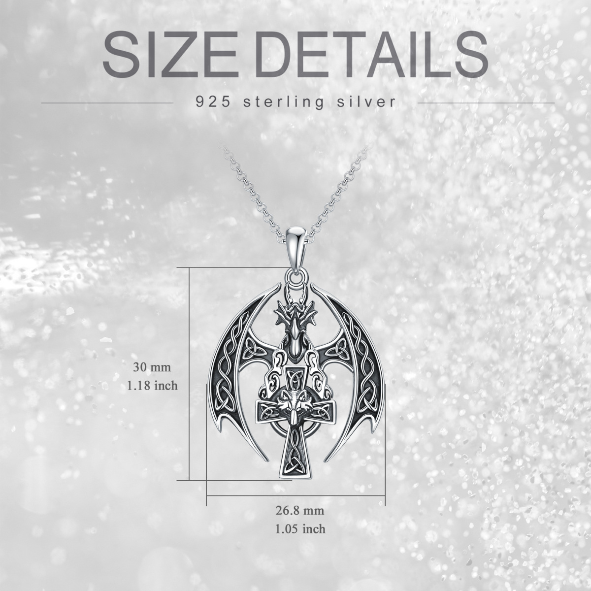 Sterling Silver Dragon With Wolf & Celtic Knot With Cross Pendant Necklace For Men-6