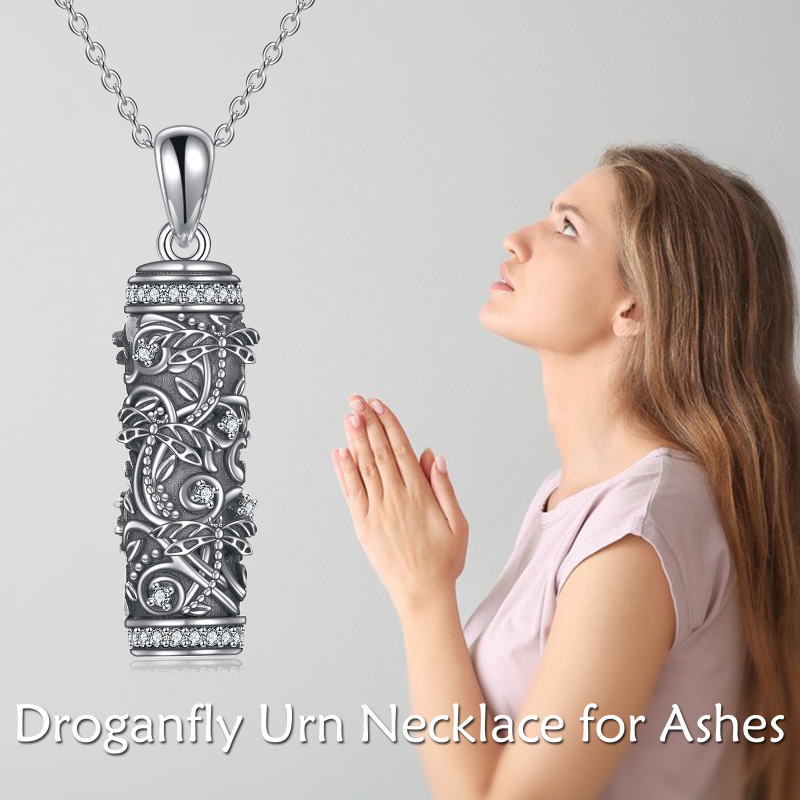 Sterling Silver Dragonfly Bar Urn Necklace for Ashes-6