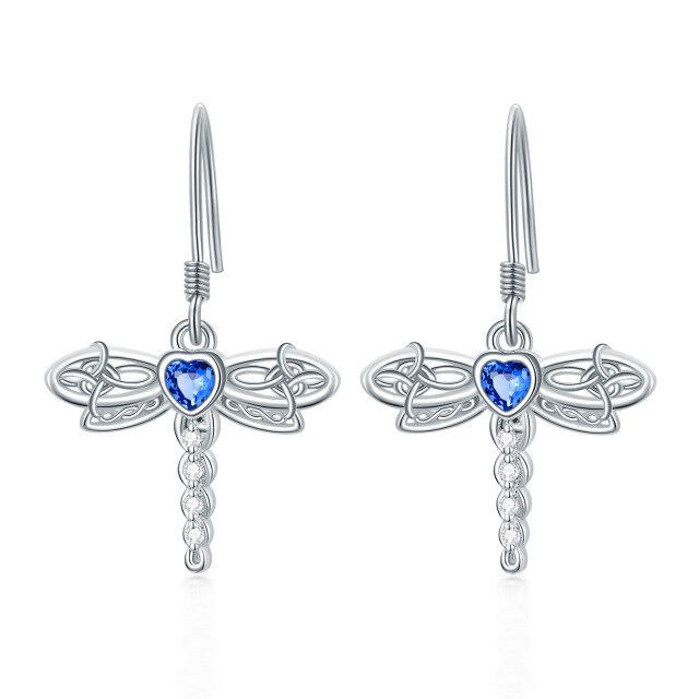 Orecchini pendenti in argento sterling con libellula e nodo celtico in zirconia cubica