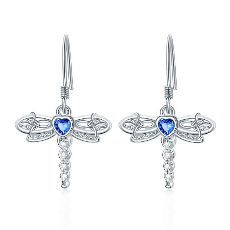 Sterling Silver Cubic Zirconia Dragonfly & Celtic Knot Drop Earrings-12