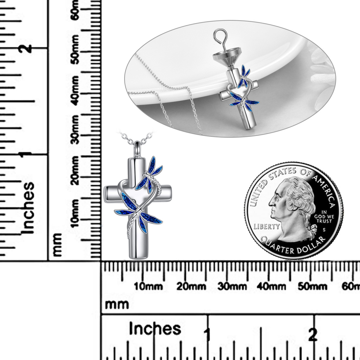 Sterling Silber Libelle & Kreuz Urne Halskette-5