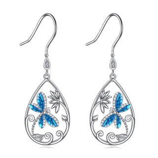 Sterling Silver Cubic Zirconia Dragonfly Drop Earrings-38