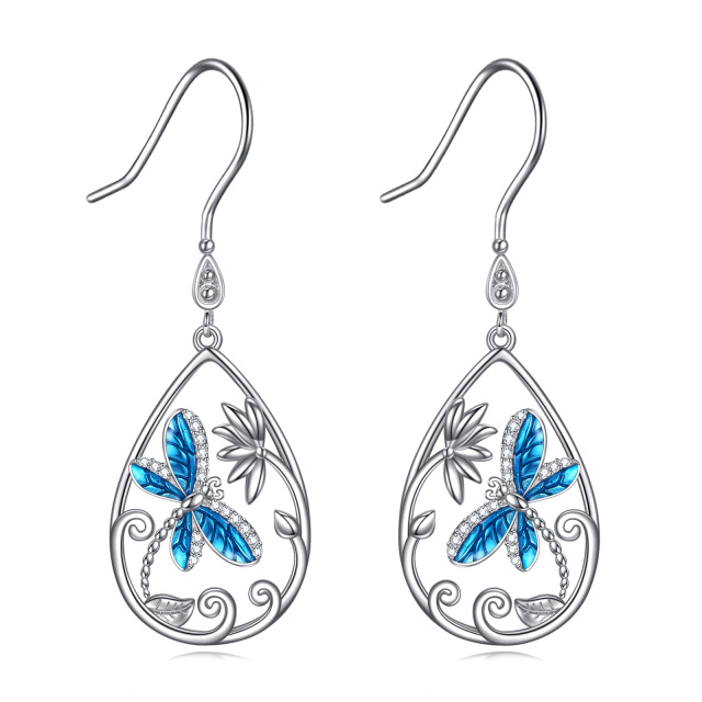 Sterling Silver Cubic Zirconia Dragonfly Drop Earrings