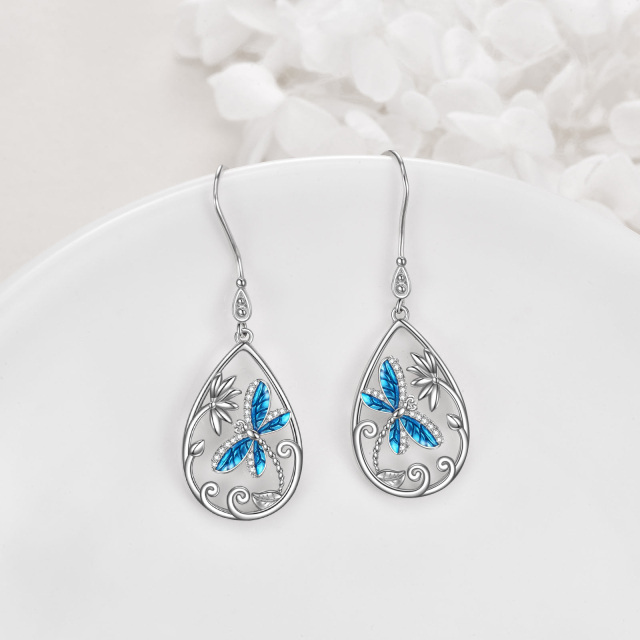 Sterling Silver Cubic Zirconia Dragonfly Drop Earrings-3