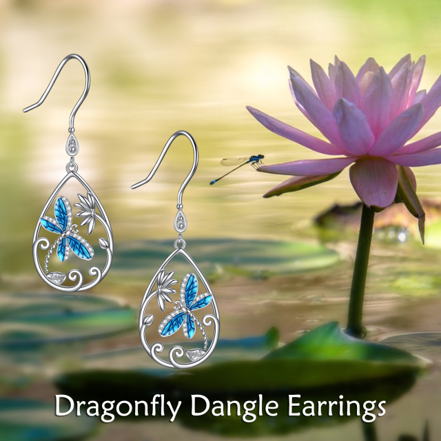 Sterling Silver Cubic Zirconia Dragonfly Drop Earrings-5