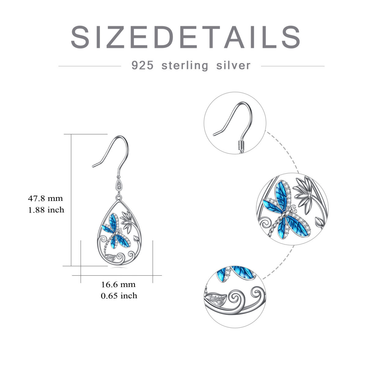 Sterling Silver Cubic Zirconia Dragonfly Drop Earrings-6