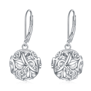 Sterling Silver Cubic Zirconia Dragonfly With Filigree Spherical Lever-Back Earrings For Women-5