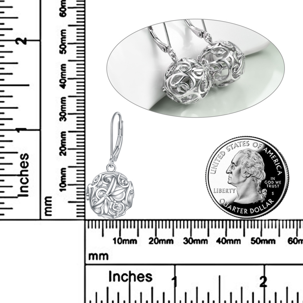 Boucles d'oreilles libellule en argent sterling avec oxyde de zirconium et levier sphérique en filigrane pour femme-5