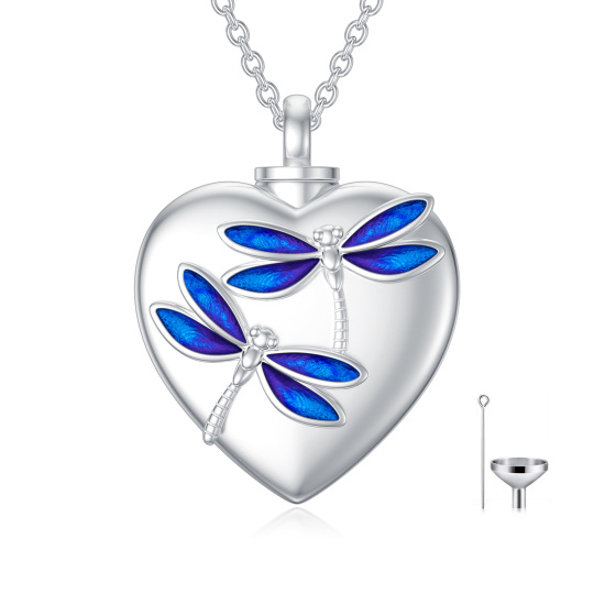 Collana in argento sterling con libellula e cuore per le ceneri con parola incisa