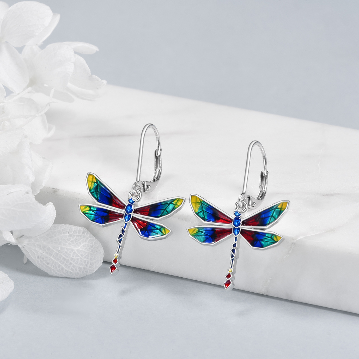 Sterling Silver Dragonfly Lever-back Earrings-3