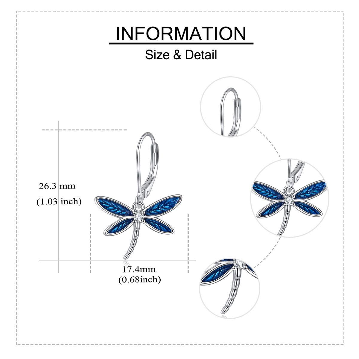 Pendientes de plata de ley con forma de libélula y circonitas cúbicas-5