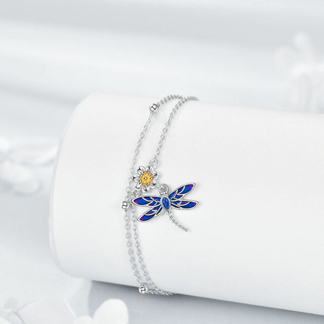 Sterling Silver Cubic Zirconia Dragonfly Multi-layered Anklet-4