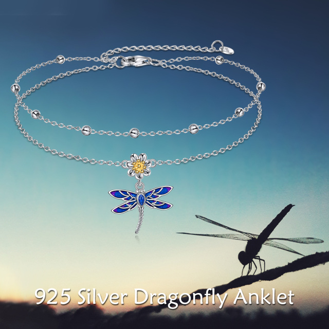 Sterling Silver Cubic Zirconia Dragonfly Multi-layered Anklet-6