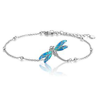 Sterling Silver Dragonfly Charm Bracelet with Bead Station Chain-8