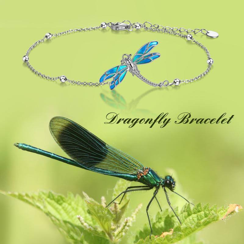 Sterling Silver Dragonfly Charm Bracelet with Bead Station Chain-3