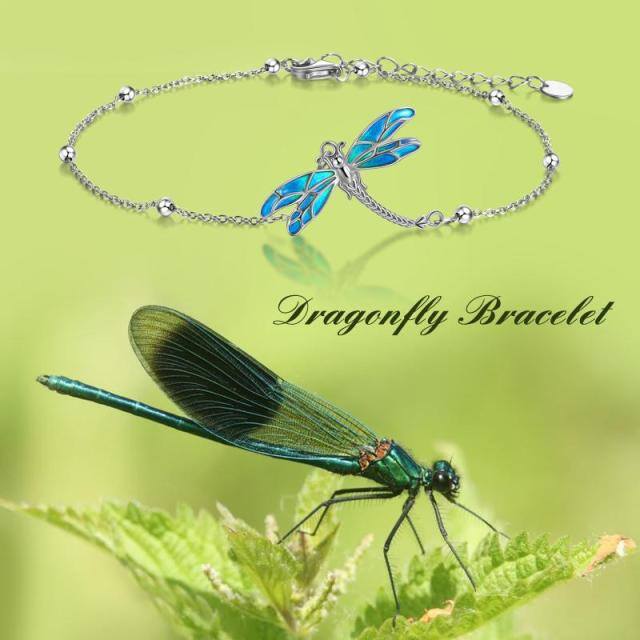 Sterling Silver Dragonfly Pendant Bracelet with Bead Station Chain-3