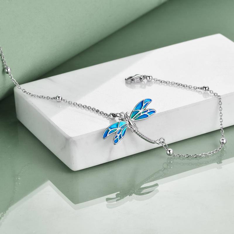 Sterling Silver Dragonfly Charm Bracelet with Bead Station Chain-4